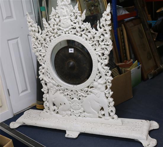 A Burmese white painted teak dinner gong